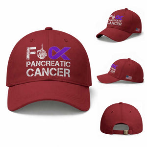 Fck Pancreatic Cancer Baseball Cap Purple Ribbon Skeleton Hand Graphic TS10 Baseball Cap Universal Fit Cherry Red Print Your Wear