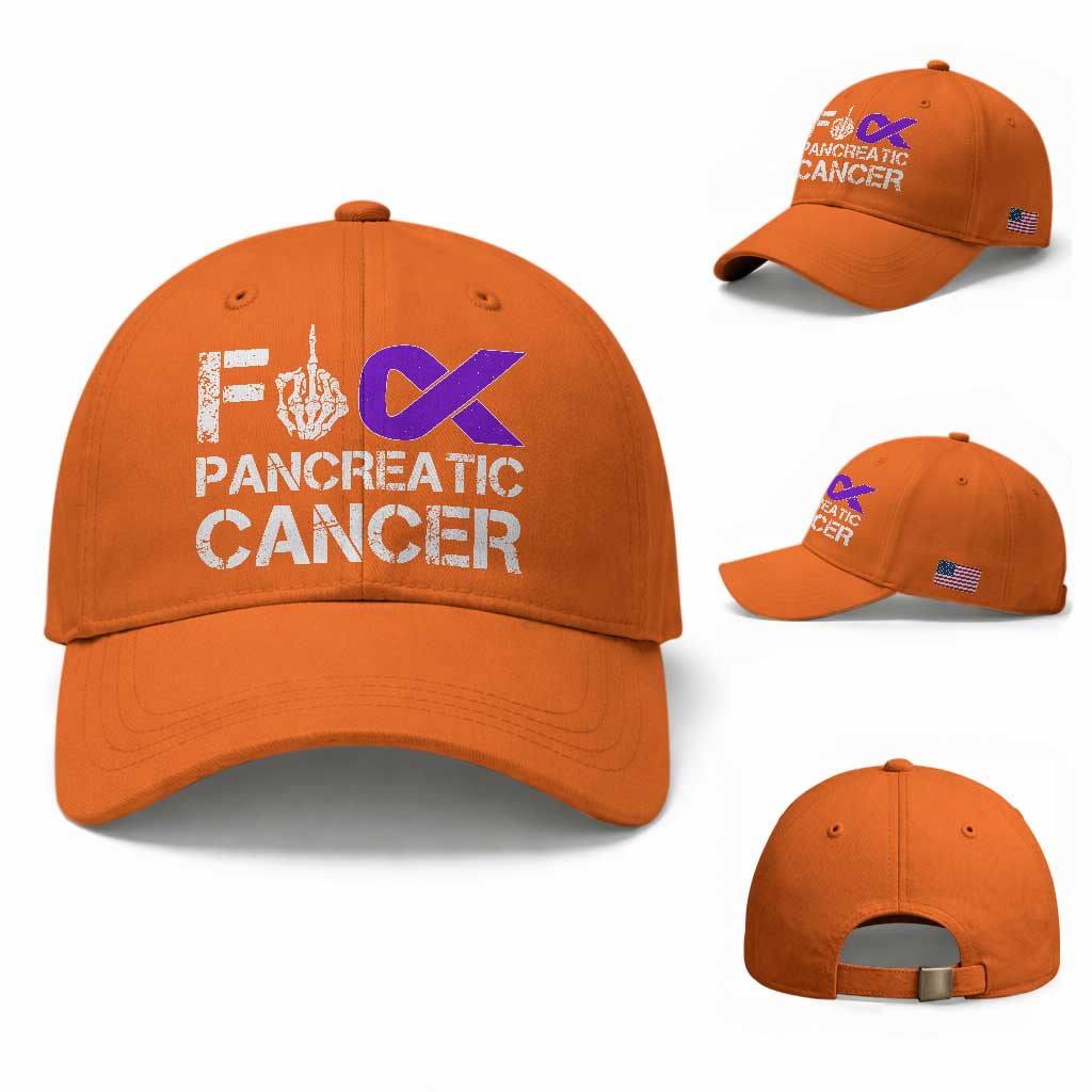Fck Pancreatic Cancer Baseball Cap Purple Ribbon Skeleton Hand Graphic TS10 Baseball Cap Universal Fit Orange Print Your Wear