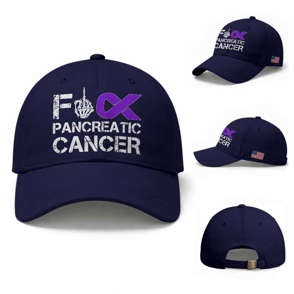 Fck Pancreatic Cancer Baseball Cap Purple Ribbon Skeleton Hand Graphic TS10 Baseball Cap Universal Fit Dark Blue Print Your Wear