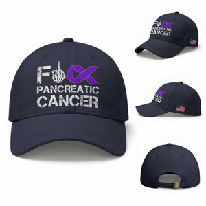 Fck Pancreatic Cancer Baseball Cap Purple Ribbon Skeleton Hand Graphic TS10 Baseball Cap Universal Fit Navy Print Your Wear