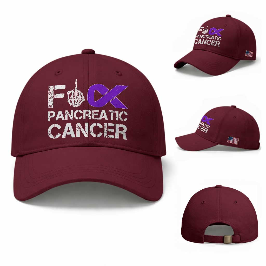 Fck Pancreatic Cancer Baseball Cap Purple Ribbon Skeleton Hand Graphic TS10 Baseball Cap Universal Fit Maroon Print Your Wear