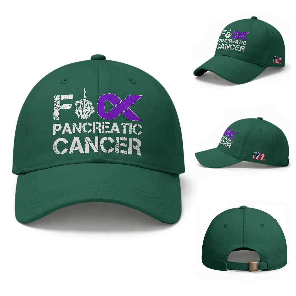 Fck Pancreatic Cancer Baseball Cap Purple Ribbon Skeleton Hand Graphic TS10 Baseball Cap Universal Fit Irish Green Print Your Wear