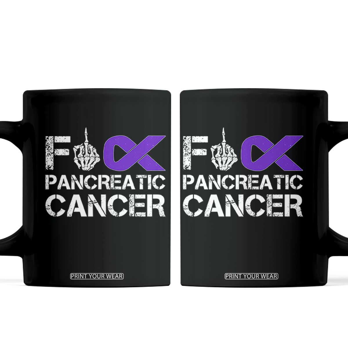 Fck Pancreatic Cancer Coffee Mug Purple Ribbon Skeleton Hand Graphic TS10 Black Print Your Wear
