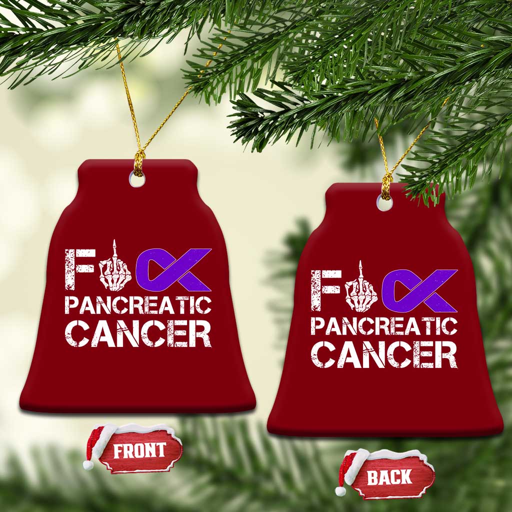 Fck Pancreatic Cancer Ceramic Ornament Purple Ribbon Skeleton Hand Graphic TS10 Print Your Wear