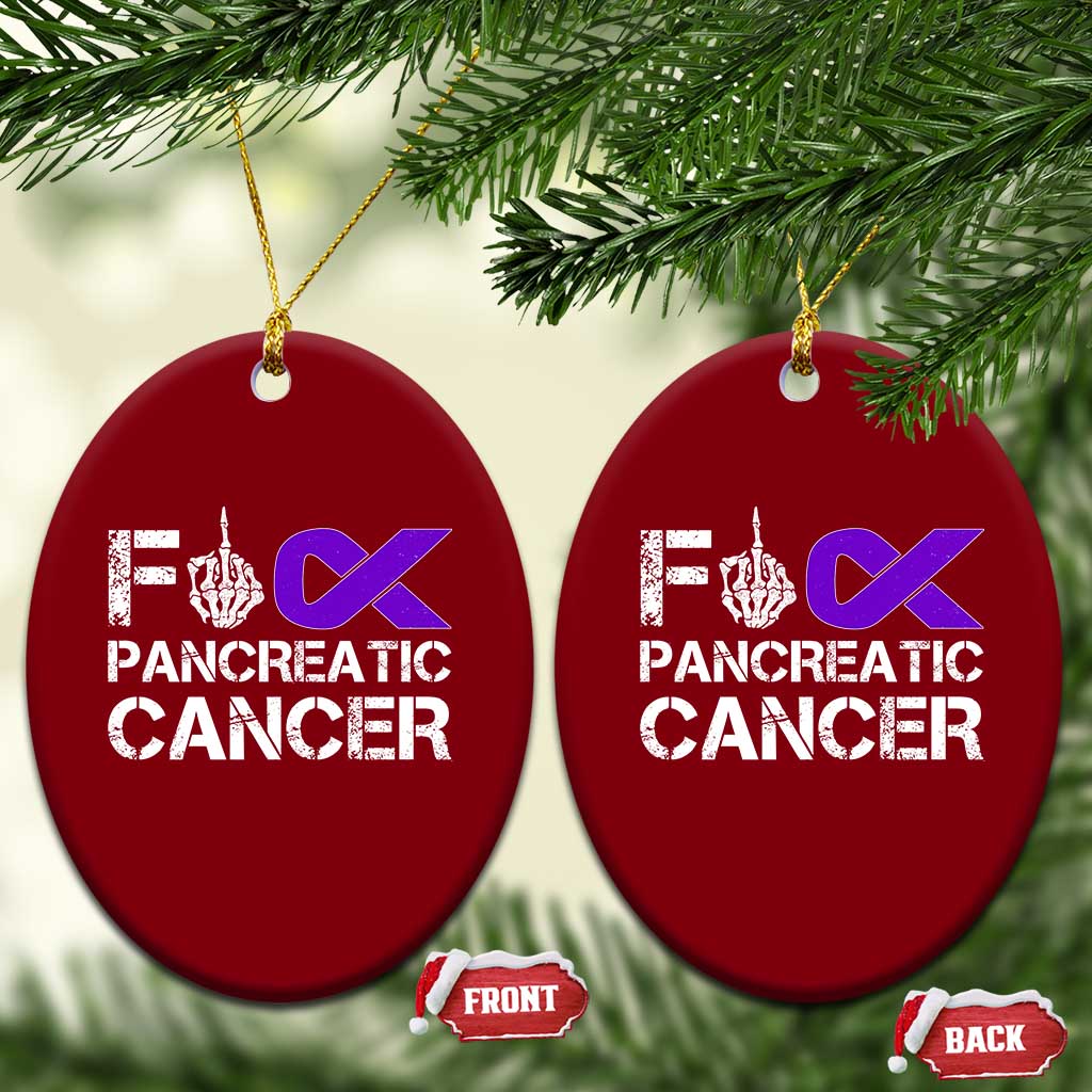 Fck Pancreatic Cancer Ceramic Ornament Purple Ribbon Skeleton Hand Graphic TS10 Print Your Wear