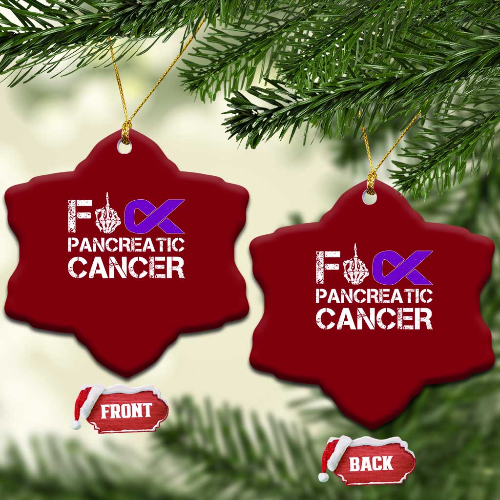 Fck Pancreatic Cancer Ceramic Ornament Purple Ribbon Skeleton Hand Graphic TS10 Print Your Wear