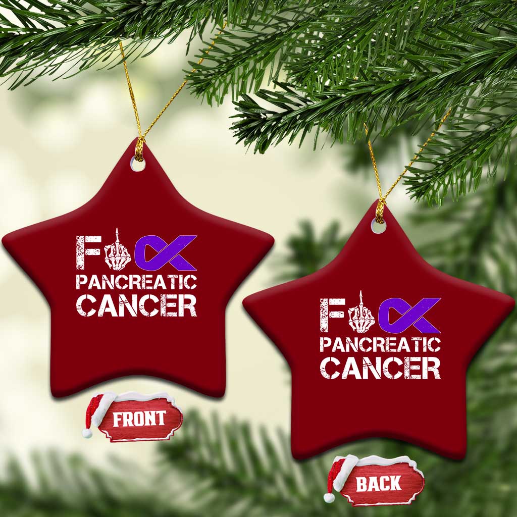 Fck Pancreatic Cancer Ceramic Ornament Purple Ribbon Skeleton Hand Graphic TS10 Print Your Wear