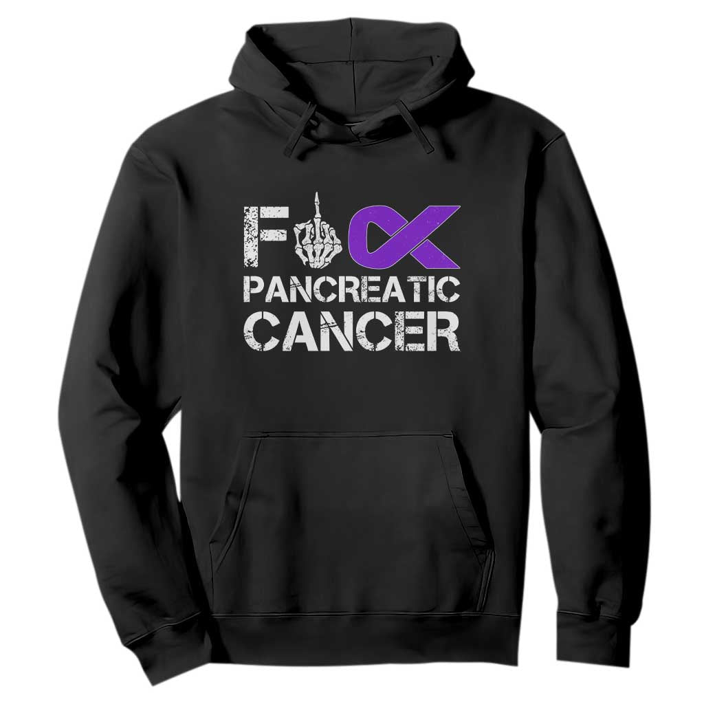 Fck Pancreatic Cancer Hoodie Purple Ribbon Skeleton Hand Graphic TS10 Black Print Your Wear