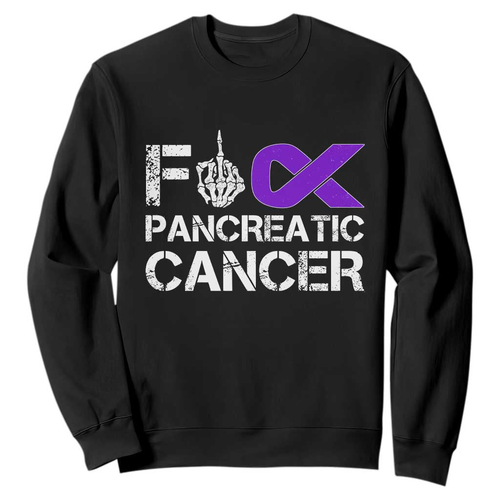 Fck Pancreatic Cancer Sweatshirt Purple Ribbon Skeleton Hand Graphic TS10 Black Print Your Wear