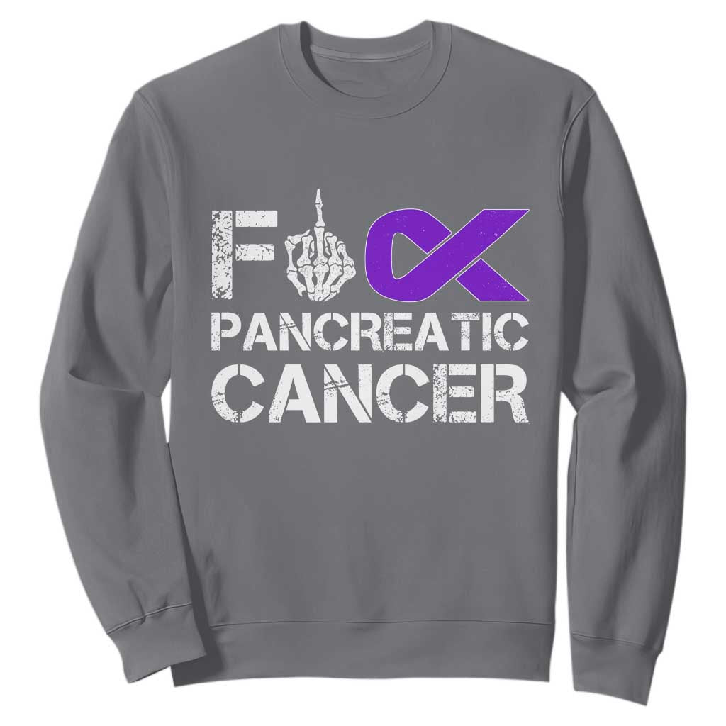 Fck Pancreatic Cancer Sweatshirt Purple Ribbon Skeleton Hand Graphic TS10 Charcoal Print Your Wear