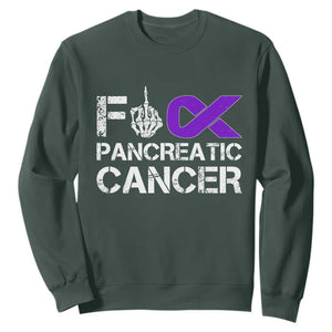 Fck Pancreatic Cancer Sweatshirt Purple Ribbon Skeleton Hand Graphic TS10 Dark Forest Green Print Your Wear