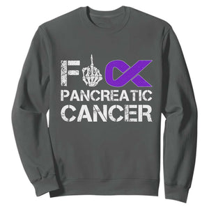 Fck Pancreatic Cancer Sweatshirt Purple Ribbon Skeleton Hand Graphic TS10 Dark Heather Print Your Wear