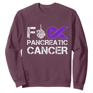 Fck Pancreatic Cancer Sweatshirt Purple Ribbon Skeleton Hand Graphic TS10 Maroon Print Your Wear