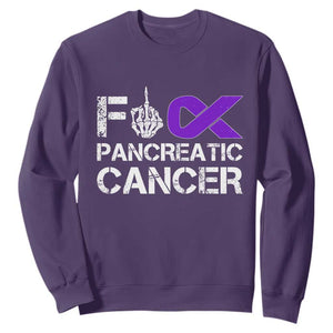 Fck Pancreatic Cancer Sweatshirt Purple Ribbon Skeleton Hand Graphic TS10 Purple Print Your Wear
