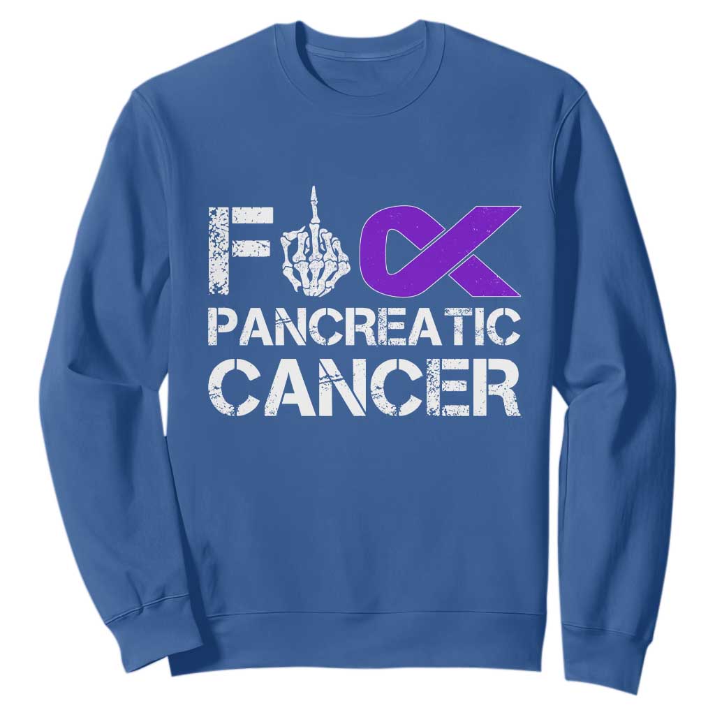 Fck Pancreatic Cancer Sweatshirt Purple Ribbon Skeleton Hand Graphic TS10 Royal Blue Print Your Wear
