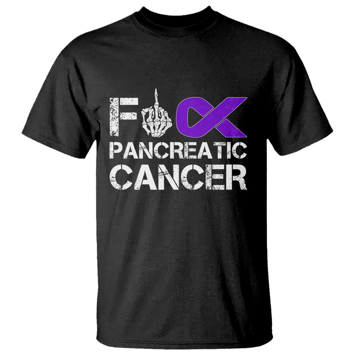 Fck Pancreatic Cancer T Shirt Purple Ribbon Skeleton Hand Graphic TS10 Black Print Your Wear