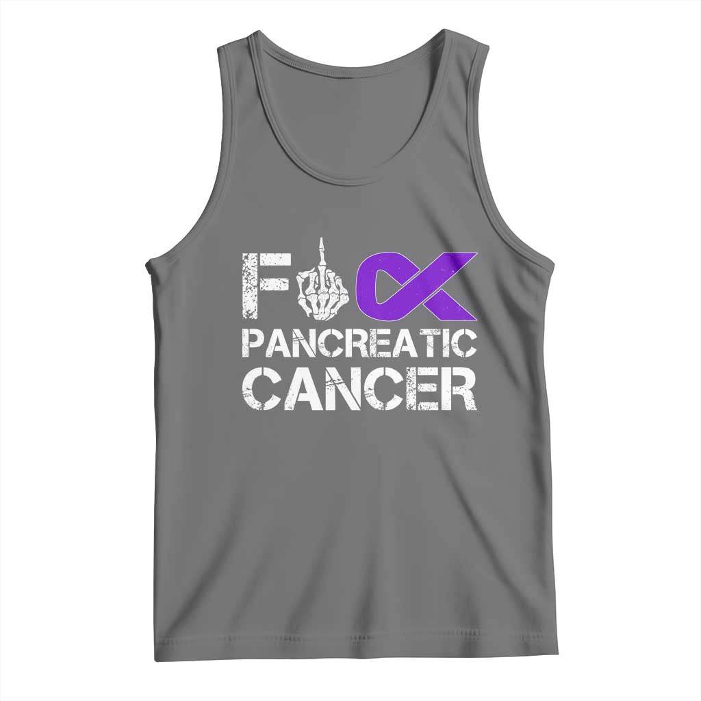 Fck Pancreatic Cancer Tank Top Purple Ribbon Skeleton Hand Graphic TS10 Black Heather Print Your Wear