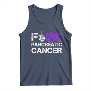 Fck Pancreatic Cancer Tank Top Purple Ribbon Skeleton Hand Graphic TS10 Navy Print Your Wear