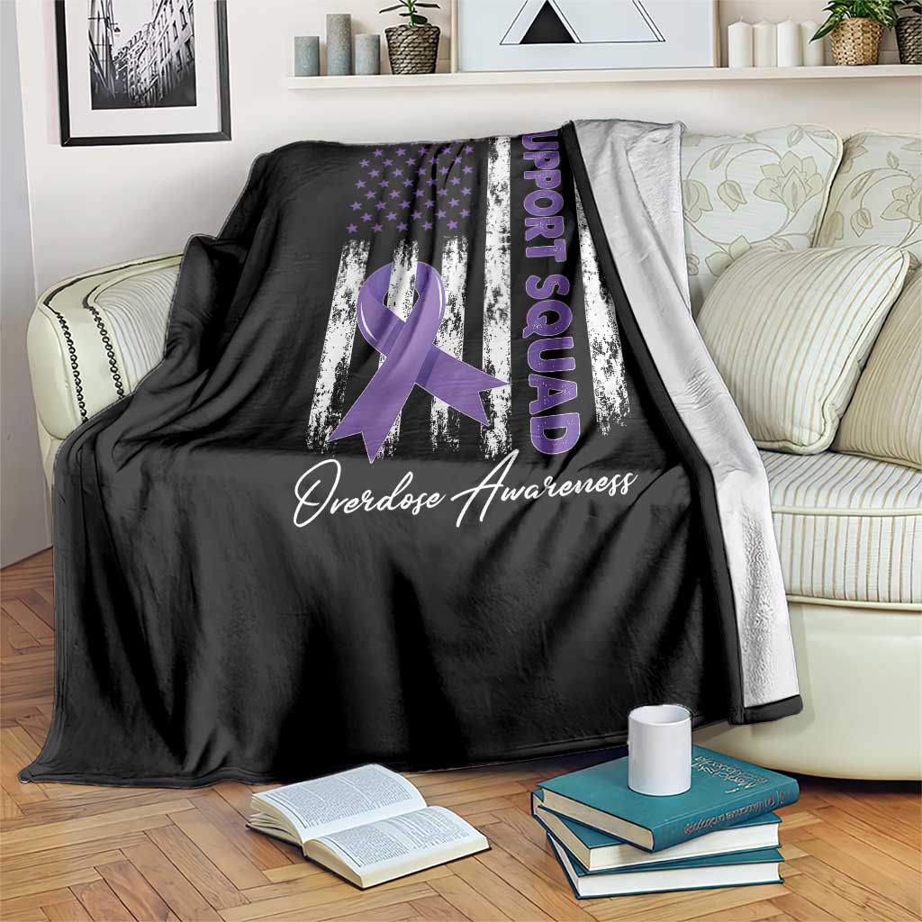 Support Squad Overdose Awareness Throw Blanket Purple Ribbon American Flag Graphic TS10 Print Your Wear