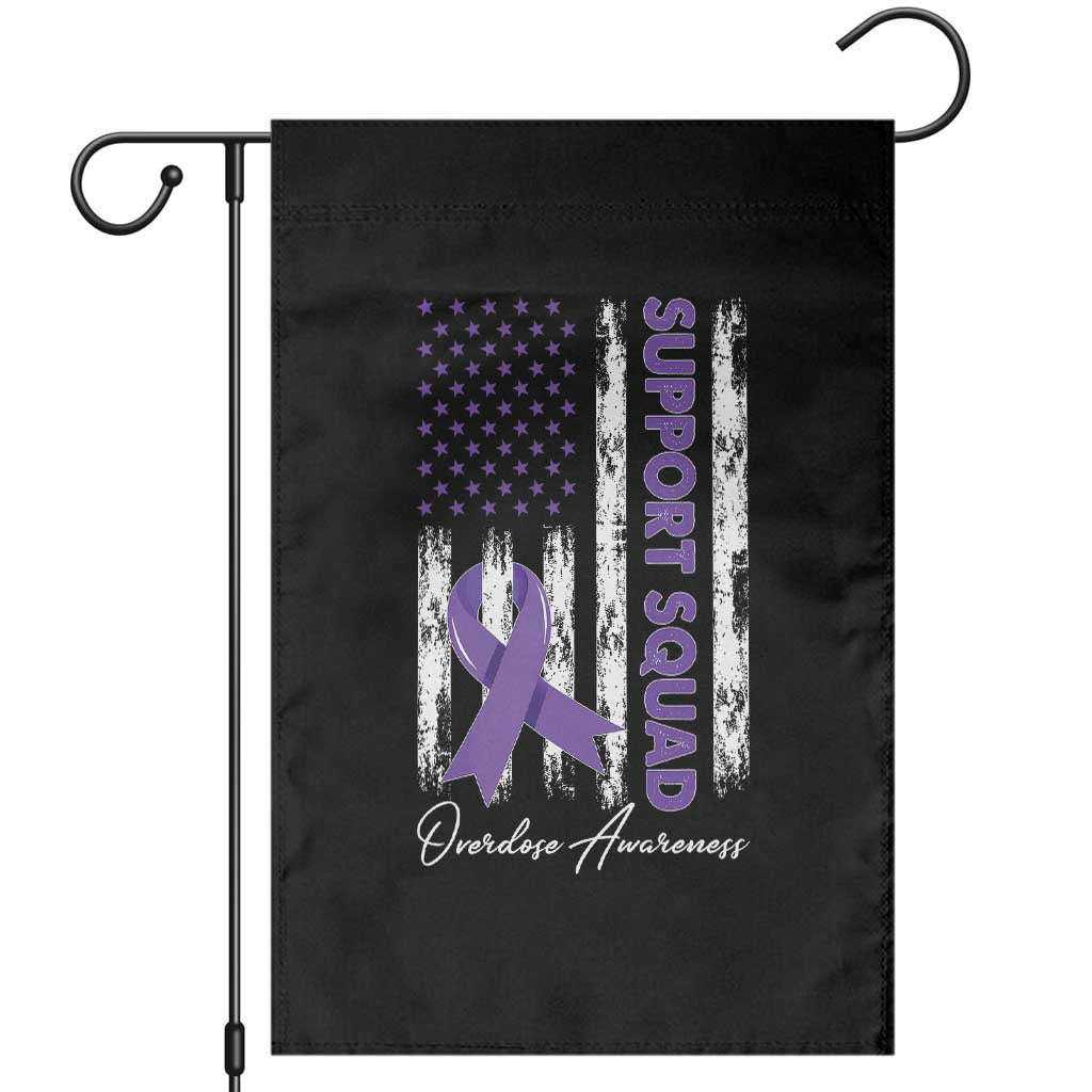 Support Squad Overdose Awareness Garden Flag Purple Ribbon American Flag Graphic TS10 Black Print Your Wear