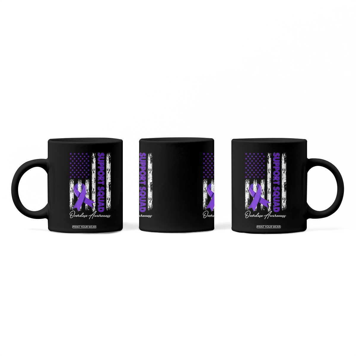 Support Squad Overdose Awareness Coffee Mug Purple Ribbon American Flag Graphic TS10 Print Your Wear
