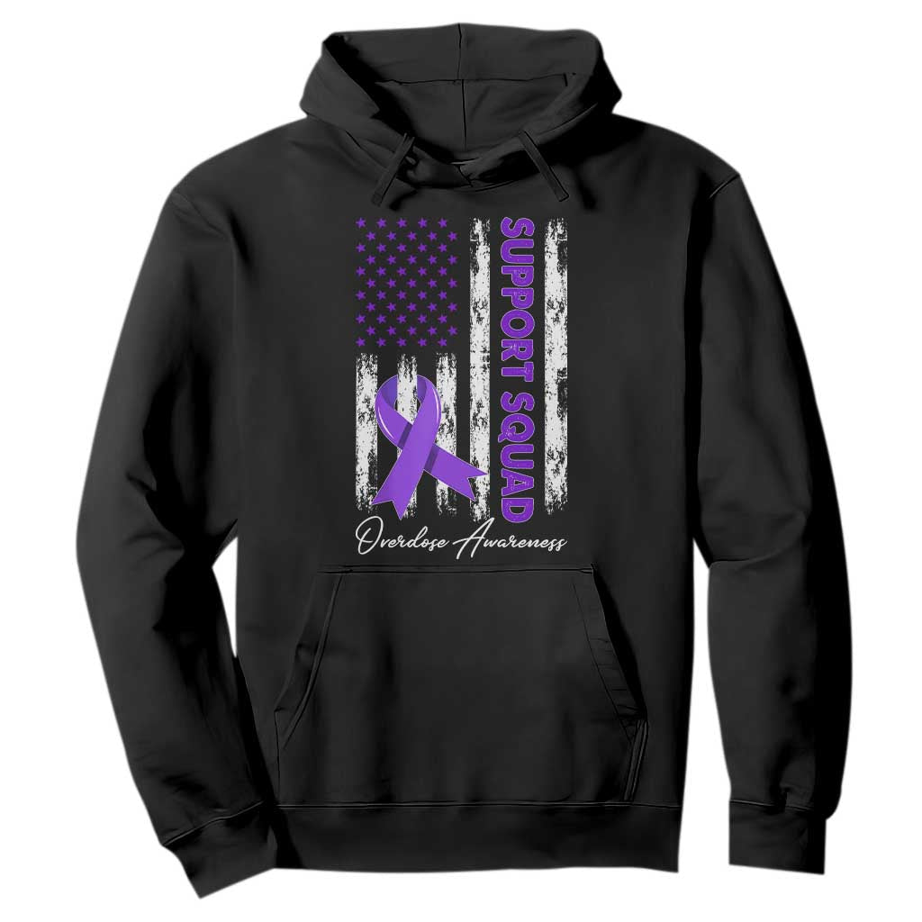 Support Squad Overdose Awareness Hoodie Purple Ribbon American Flag Graphic TS10 Black Print Your Wear