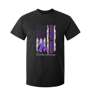 Support Squad Overdose Awareness T Shirt For Kid Purple Ribbon American Flag Graphic TS10 Black Print Your Wear