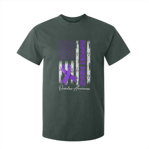 Support Squad Overdose Awareness T Shirt For Kid Purple Ribbon American Flag Graphic TS10 Dark Forest Green Print Your Wear