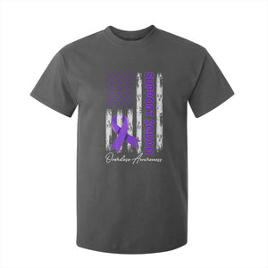 Support Squad Overdose Awareness T Shirt For Kid Purple Ribbon American Flag Graphic TS10 Dark Heather Print Your Wear