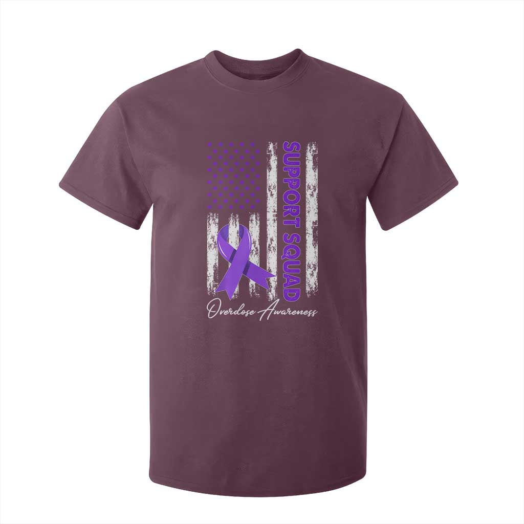 Support Squad Overdose Awareness T Shirt For Kid Purple Ribbon American Flag Graphic TS10 Maroon Print Your Wear