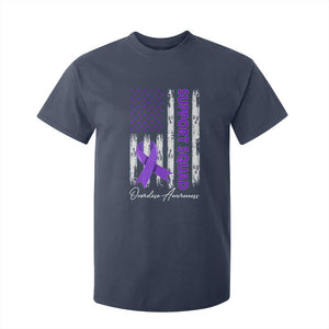 Support Squad Overdose Awareness T Shirt For Kid Purple Ribbon American Flag Graphic TS10 Navy Print Your Wear