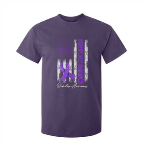 Support Squad Overdose Awareness T Shirt For Kid Purple Ribbon American Flag Graphic TS10 Purple Print Your Wear