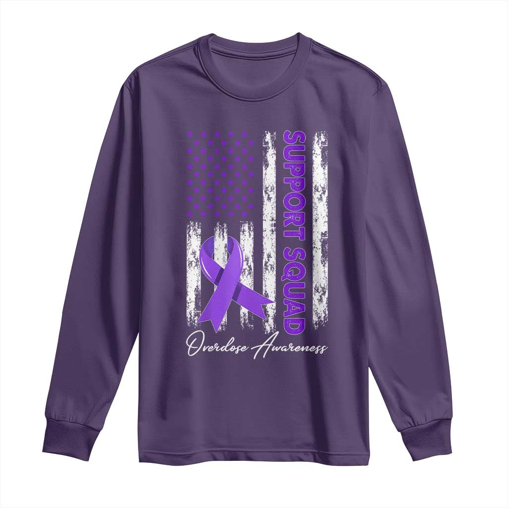 Support Squad Overdose Awareness Long Sleeve Shirt Purple Ribbon American Flag Graphic TS10 Purple Print Your Wear