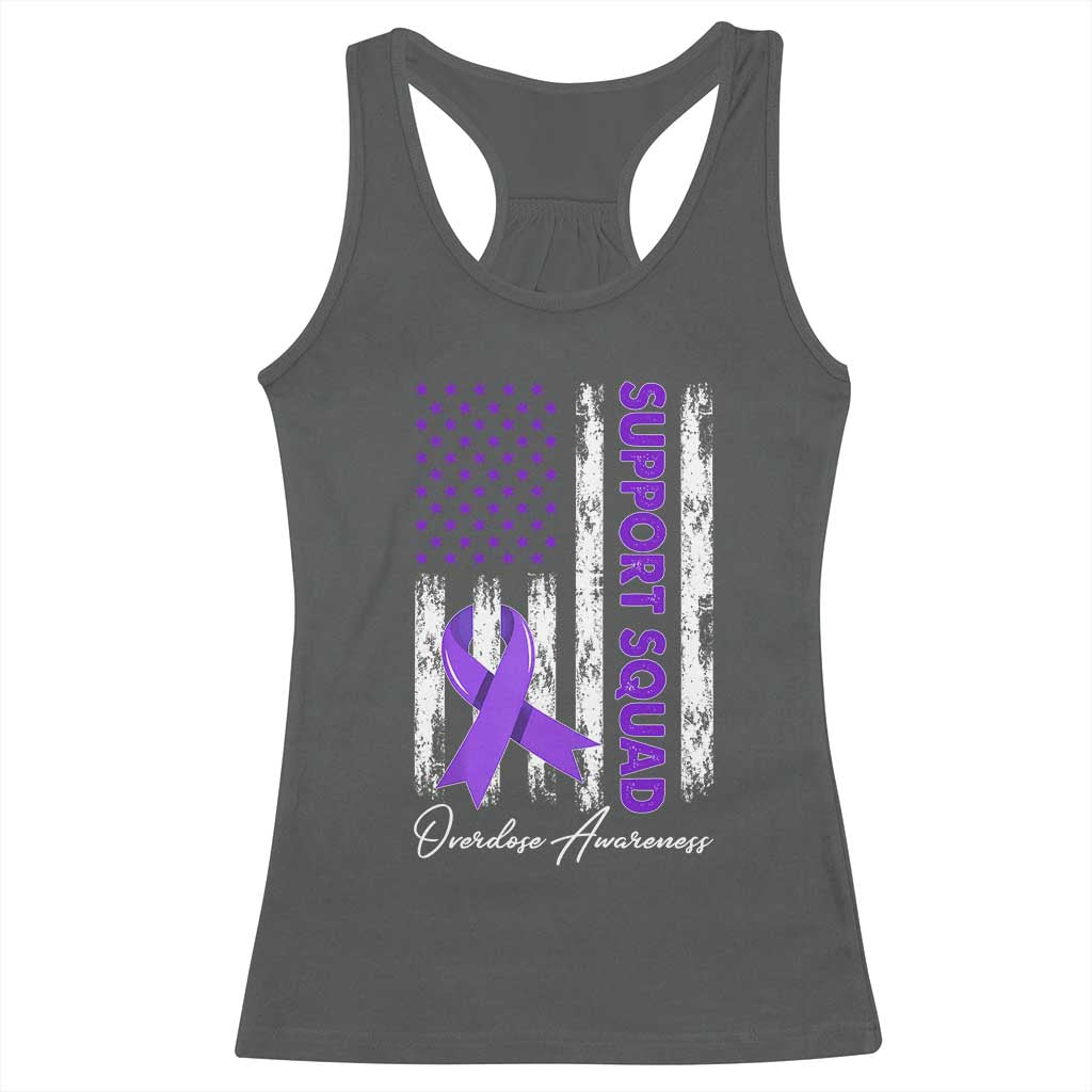 Support Squad Overdose Awareness Racerback Tank Top Purple Ribbon American Flag Graphic TS10 Dark Heather Print Your Wear