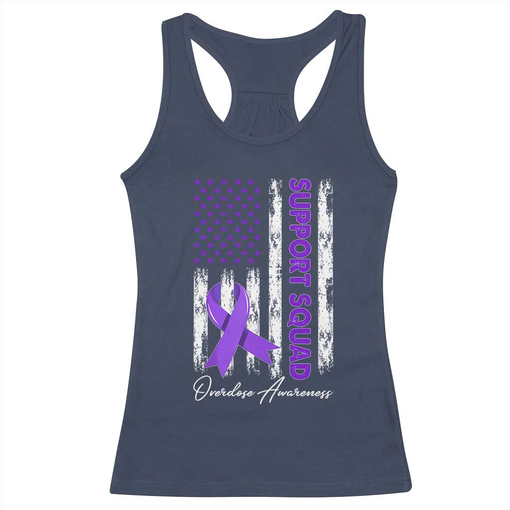 Support Squad Overdose Awareness Racerback Tank Top Purple Ribbon American Flag Graphic TS10 Navy Print Your Wear
