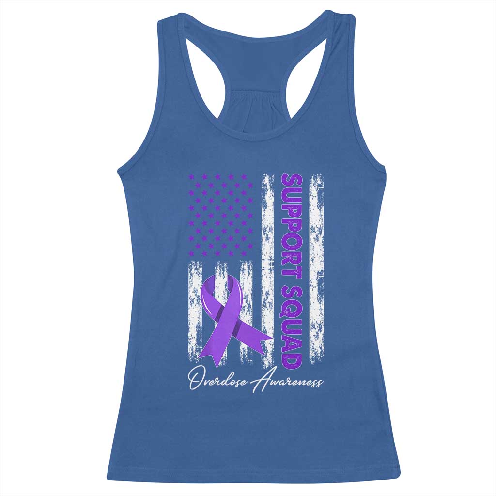 Support Squad Overdose Awareness Racerback Tank Top Purple Ribbon American Flag Graphic TS10 Royal Blue Print Your Wear