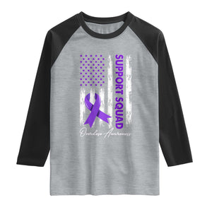 Support Squad Overdose Awareness Raglan Shirt Purple Ribbon American Flag Graphic TS10 Heather Gray Black Print Your Wear
