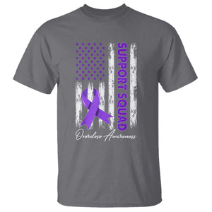 Support Squad Overdose Awareness T Shirt Purple Ribbon American Flag Graphic TS10 Charcoal Print Your Wear