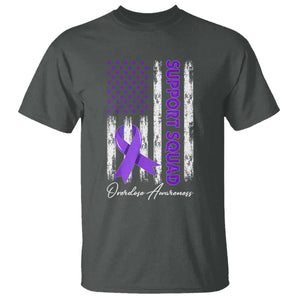 Support Squad Overdose Awareness T Shirt Purple Ribbon American Flag Graphic TS10 Dark Heather Print Your Wear