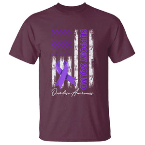 Support Squad Overdose Awareness T Shirt Purple Ribbon American Flag Graphic TS10 Maroon Print Your Wear