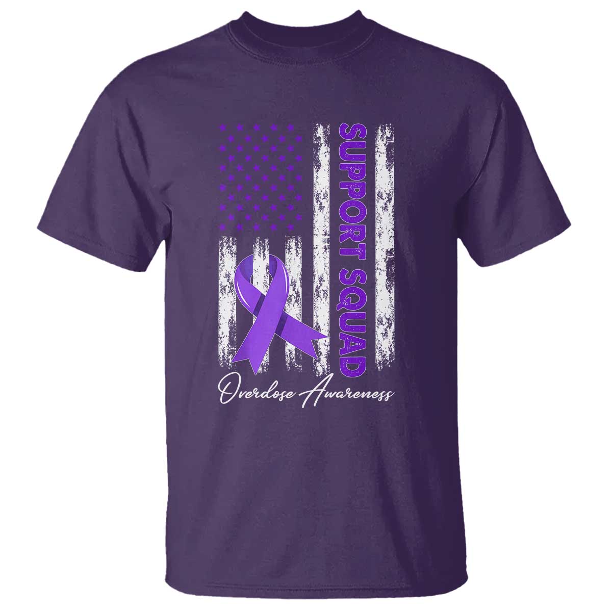 Support Squad Overdose Awareness T Shirt Purple Ribbon American Flag Graphic TS10 Purple Print Your Wear