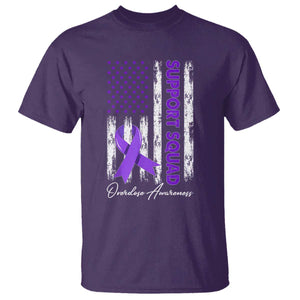 Support Squad Overdose Awareness T Shirt Purple Ribbon American Flag Graphic TS10 Purple Print Your Wear