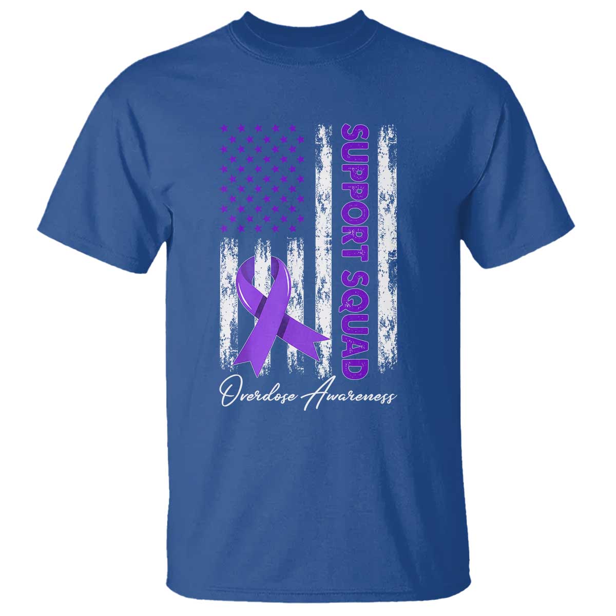 Support Squad Overdose Awareness T Shirt Purple Ribbon American Flag Graphic TS10 Royal Blue Print Your Wear