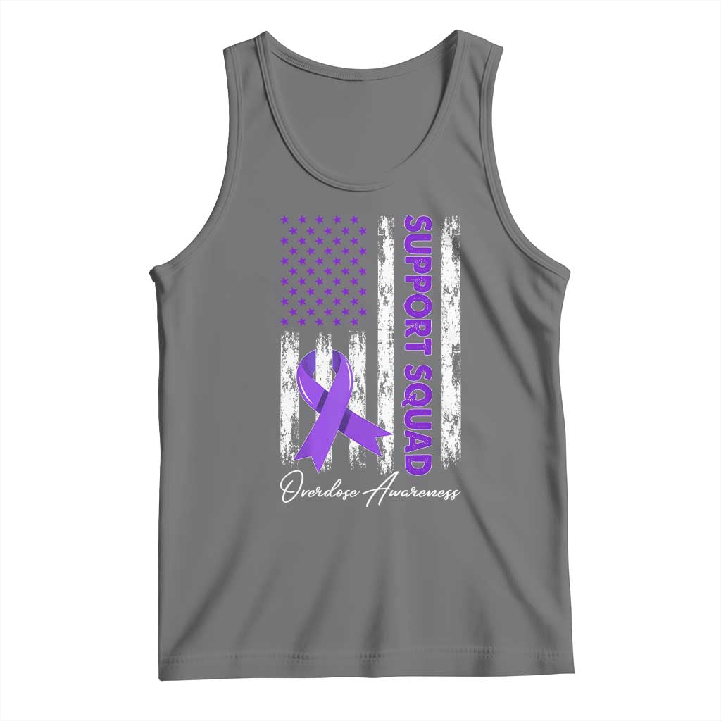 Support Squad Overdose Awareness Tank Top Purple Ribbon American Flag Graphic TS10 Black Heather Print Your Wear