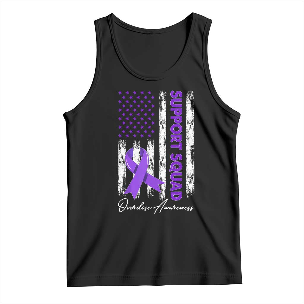 Support Squad Overdose Awareness Tank Top Purple Ribbon American Flag Graphic TS10 Black Print Your Wear