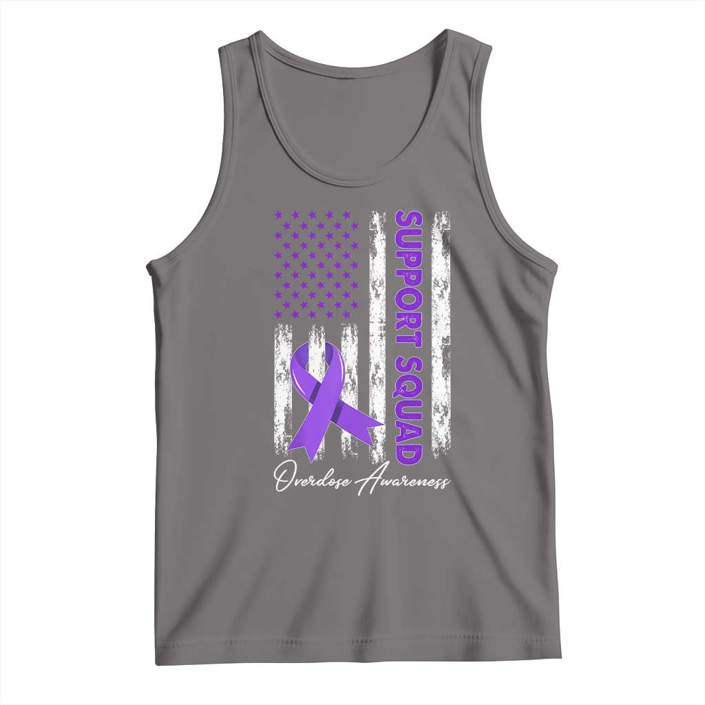 Support Squad Overdose Awareness Tank Top Purple Ribbon American Flag Graphic TS10 Deep Heather Print Your Wear