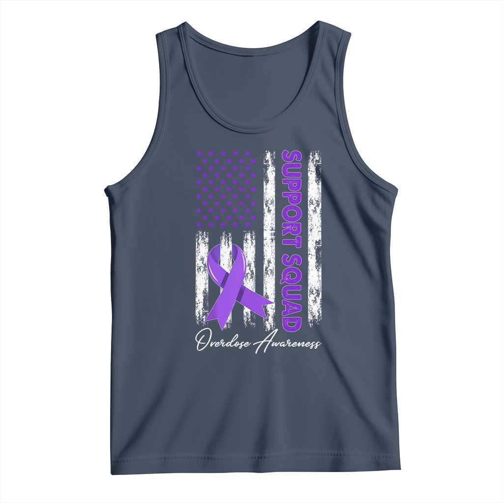 Support Squad Overdose Awareness Tank Top Purple Ribbon American Flag Graphic TS10 Navy Print Your Wear