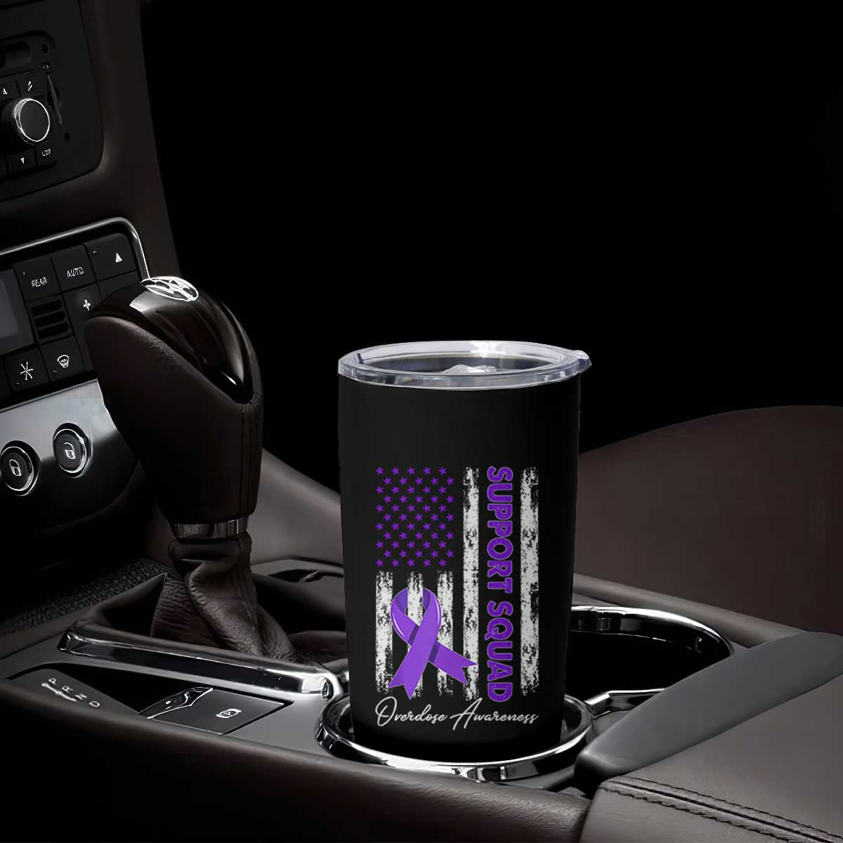 Support Squad Overdose Awareness Tumbler Cup Purple Ribbon American Flag Graphic TS10 Print Your Wear