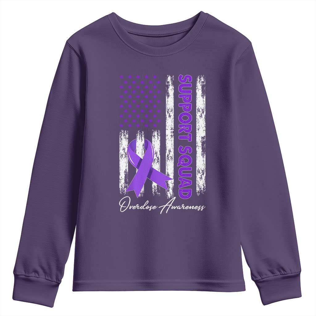 Support Squad Overdose Awareness Youth Sweatshirt Purple Ribbon American Flag Graphic TS10 Purple Print Your Wear