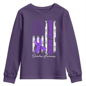 Support Squad Overdose Awareness Youth Sweatshirt Purple Ribbon American Flag Graphic TS10 Purple Print Your Wear